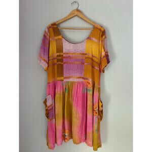 Vintage Jams World Abstract Floral Patchwork Dress Size XL Hawaiian Boho Hippie